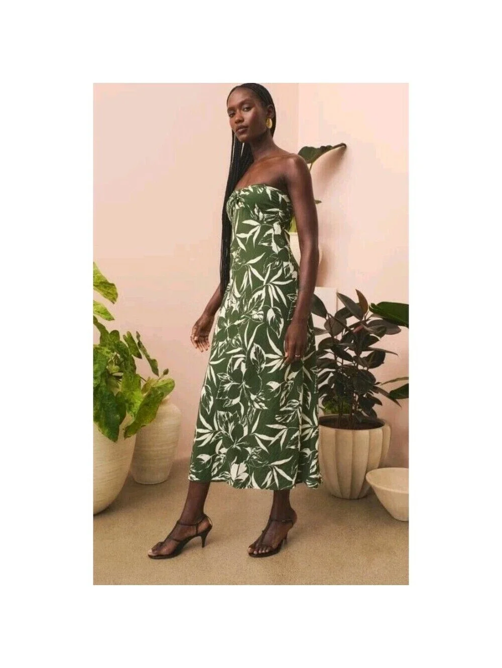 Abercrombie & Fitch Twist-Front Maxi Dress Halter Strapless Green Tropical XS